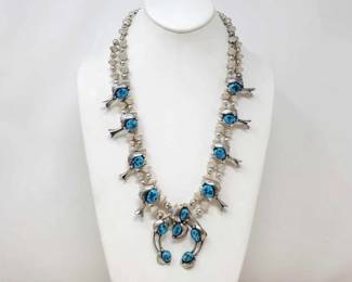 #116 • Native American Sterling Silver Turquoise Squash Blossom, 99g