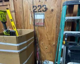 #3076 • (8) Fishing Poles, Reel and Tackle Box