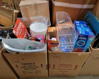 #5664 • (2) Boxes of Trash Bags, Ziplocks, Plates & Utensils