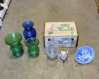 #2040 • Box, Glass Jars and Plate on Display