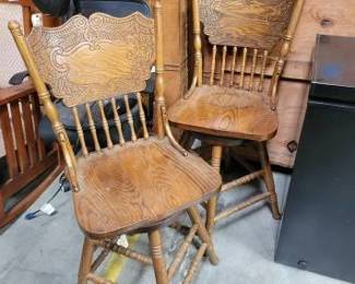 #5074 • (2) Wooden Swivel Chairs