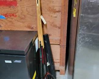 #5076 • (9) Pool Cue, (2) Ball Racks & (2) Pool Cues in Cases
