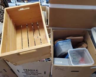 #2458 • Wood Crate, 3 Handset Answering System, Hangers, shoes, Purses and More!