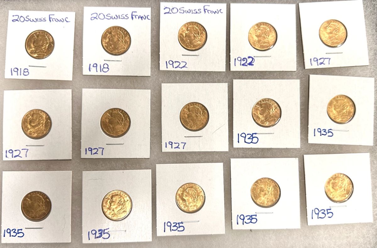 (15) Gold Swiss 20 Franc