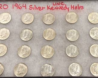 (20) 1964 Silver unc Kennedy Halfs