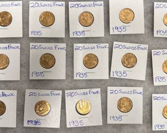 (15) Gold Swiss 20 Franc