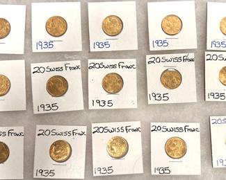 (15) Gold Swiss 20 Franc