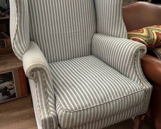 Vintage Wing Chair in ticking