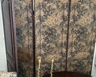 Tapestry Leather w nailheads Folding Screen