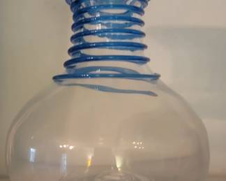 Blenko Blue Spiral Coil Hand Blown Clear Art Glass Vase