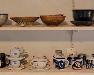 c1920's T.G. Greens Yellow Ware Mixing Bow Maade in England and Royal Copenhagen Annual Mugs US Navy Cups & Saucers by Homer Laughlin .