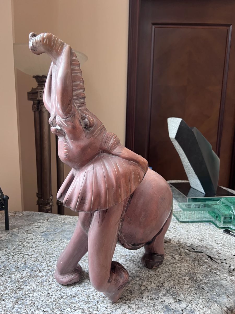 Sitting Trunk Up Elephant Sculpture  marble