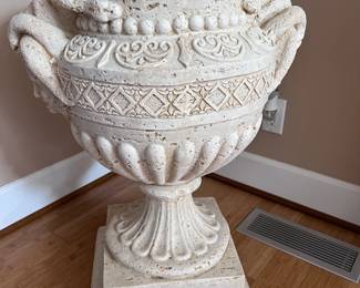 travertine planters urn large medusa mask pair