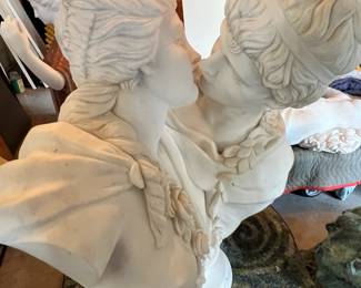 white pressed marble lovers kiss bust sculpture 