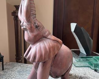 Sitting Trunk Up Elephant Sculpture  marble