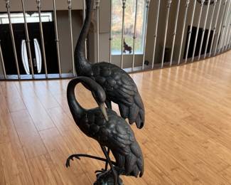 pair bronze crane sculpture