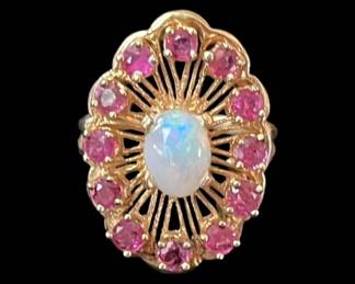 14k Gold Opal Ruby Ring