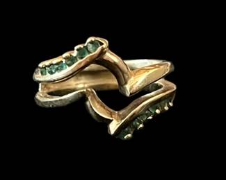 14k Gold Ring with green saphires
