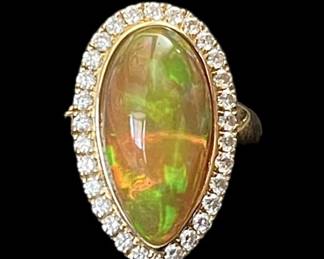 14k Yellow Gold Diamond Opal Ring