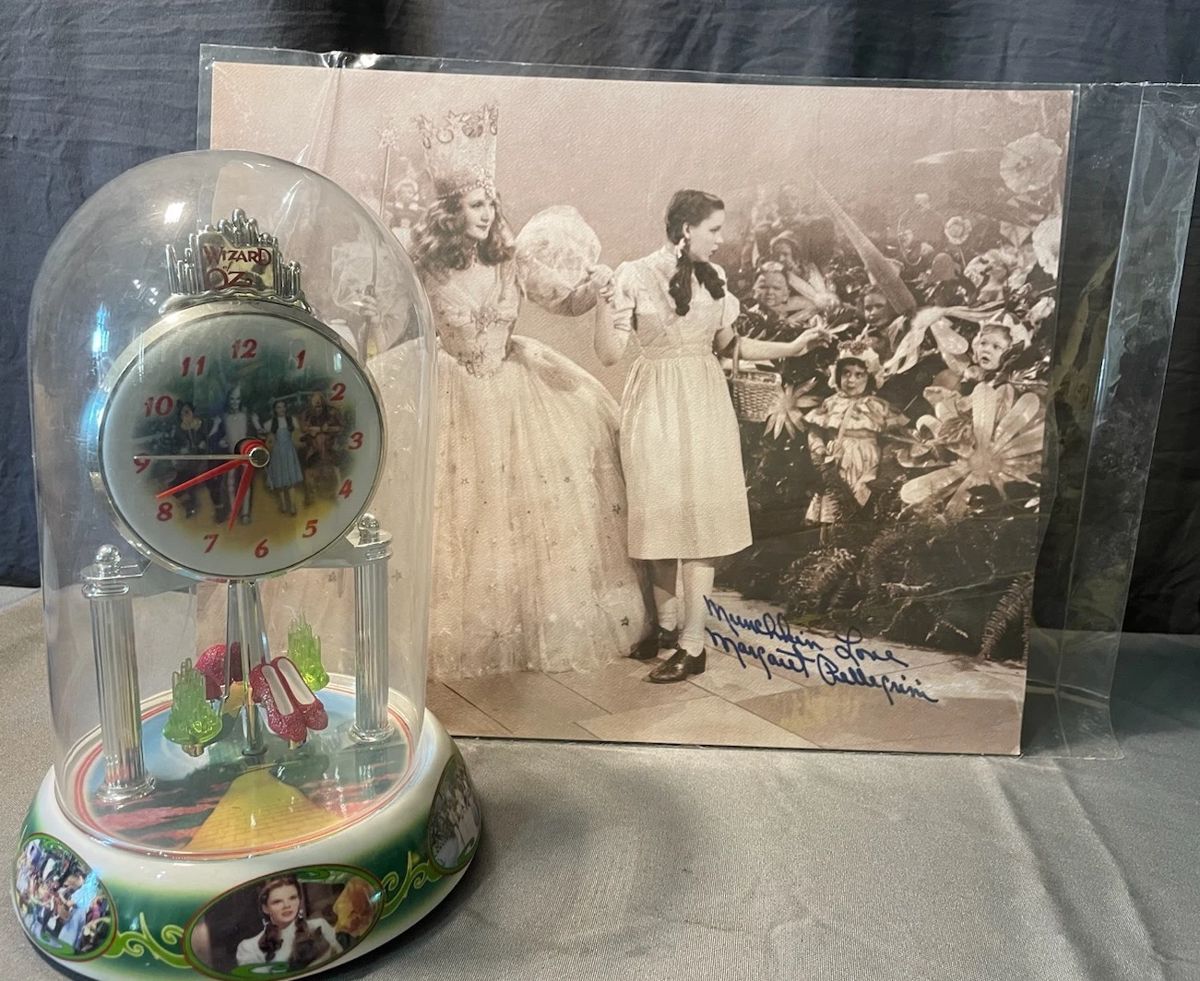 Wizard Of Oz Clock And Picture Signed By Margaret Pellegrini Munchkin