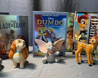 Disneys Dumbo, Bambi And Lady And The Tramp Movies And Figurines