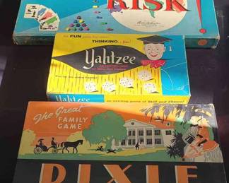 3 Vintage 1950s Games  Yahtzee, Continental Risk, Dixie Pollyanna
