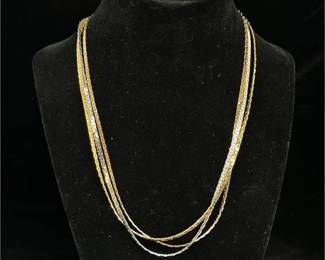 Lot 001   0 Bid(s)
Mixed Metal Tones 3 Strand Necklace