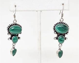 Lot 077 9 Bid(s)
Malachite and Sterling Drop Earrings