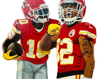 Nick Bolton and Isiah Pacheco paintings- sold separately- 7 foot x 4 foot each