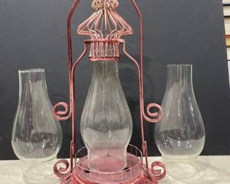 Lantern 14 in tall with glass hurricane chimneys