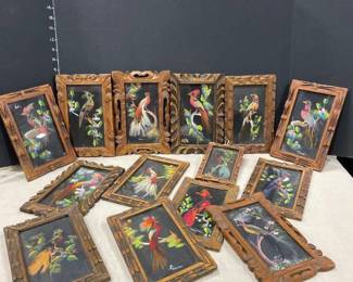 Bird feather Mexican framed art (14) 9 x 6 in