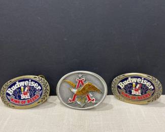 Budweiser pewter and brass belt buckles