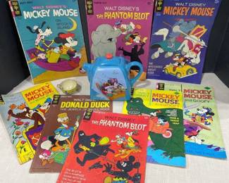 Mickey Mouse comic books and teapot