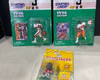 Starting Lineup figurines Jeff Blake and Errict Rhett with Headliners Terrell Davis in boxes