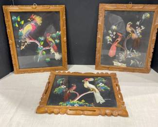 Bird feather Mexican framed art (3) 9 x 12 in