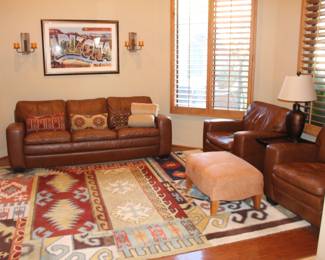 Rug and all furniture and decor all available for sale except sleeper sofa, which is not for sale