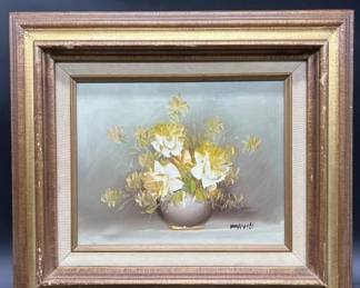 Signed Davis Flower Vase Oil Painting