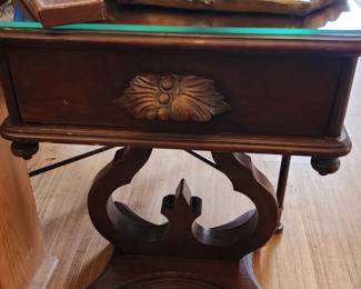 Vintage Mahogany Single Drawer Side Table w/ Glass Top