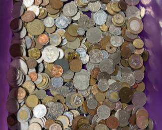Foreign coins from world travels. 