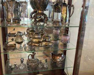 Gorgeous antique silver plate, Sterling Overlay, and Waterford crystal. 