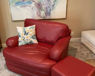 Norwalk Leather lounge chair with ottoman.