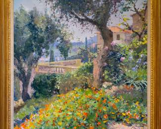 New Addition! Luminous framed landscape by Pierre Bittar (French, 1934-). Frame size 47 x 47 in. View size 38.5 x 38.5 in.