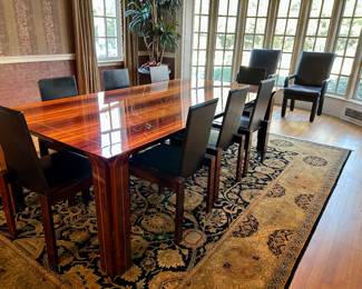 Padauk wood table with 8 unique chairs