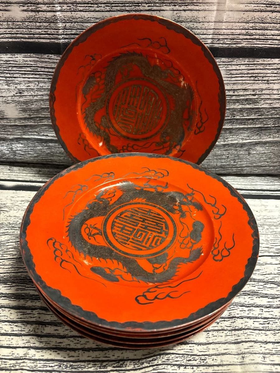 Antique coral/red chinese plates