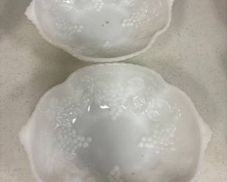 Milk glass grapevine pattern, bowls
