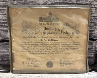 1949 Missouri university hunting and fishing diploma