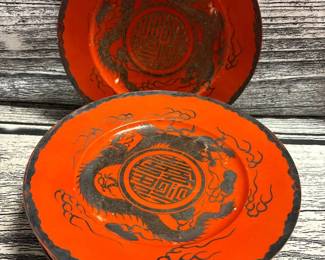 Antique coral/red chinese plates