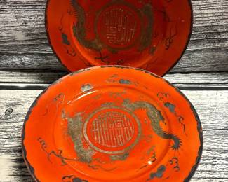 Antique coral/red chinese plates