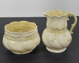 Belleek Porcelain "ribbon Pattern" Cream & Sugar