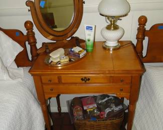 Nice that a dresser matches a mirror, and milk glass nobbie lamp